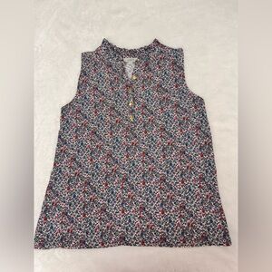 LOFT Multicolor Ditsy Floral Buttoned Henley Blouse Boho Office Size Small